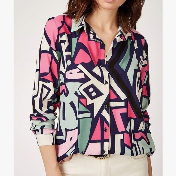 NWOT Big Dart 80s Inspired Art Deco Pop Art Button Up Long Sleeve Shirt Size M - Picture 1 of 11